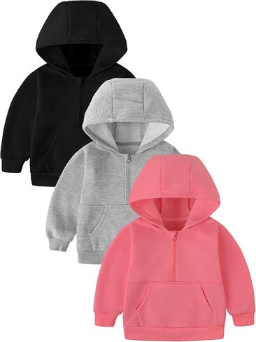 Poroka 3 Pack Baby and Toddler Girl Hoodies Half Zip Up Long Sleeve Hooded Sweatshirt with Pockets Fall Winter Fleece Hoodie in Saudi Arabia