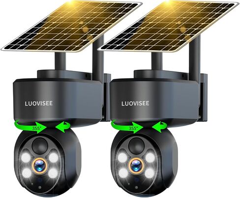 Luovisee WiFi Security Camera Wireless Outdoor 2 Packs,360° PTZ Solar Camera Outdoor Wireless for Home Security,Work with Alexa,AI Motion Detection,PIR Siren,Cloud & SD Card Storage, 2-Way Audio in Saudi Arabia