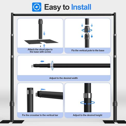 10x10ft Pipe and Drape Backdrop Stand Heavy Duty -Black | Adjustable Back Drop Stand, Metal Background Frame with Space-saving Flat Base for Photography Wedding Parties Events in Saudi Arabia
