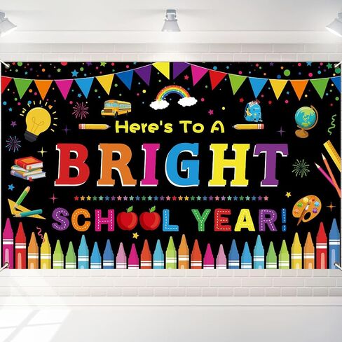 Back to School Backdrop, Here's to A Bright School Year Banner 72 x 44Inch | First Day of School Welcome Back Bulletin Board Hanging Photography Backdrop for Classroom School Party Decorations in Saudi Arabia