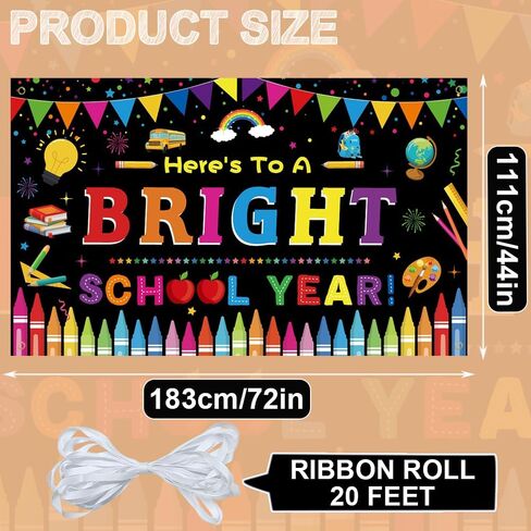 Back to School Backdrop, Here's to A Bright School Year Banner 72 x 44Inch | First Day of School Welcome Back Bulletin Board Hanging Photography Backdrop for Classroom School Party Decorations in Saudi Arabia