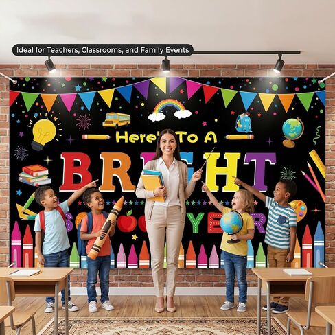 Back to School Backdrop, Here's to A Bright School Year Banner 72 x 44Inch | First Day of School Welcome Back Bulletin Board Hanging Photography Backdrop for Classroom School Party Decorations in Saudi Arabia