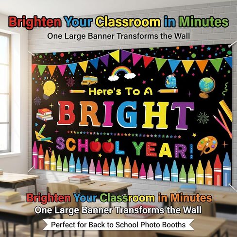Back to School Backdrop, Here's to A Bright School Year Banner 72 x 44Inch | First Day of School Welcome Back Bulletin Board Hanging Photography Backdrop for Classroom School Party Decorations in Saudi Arabia