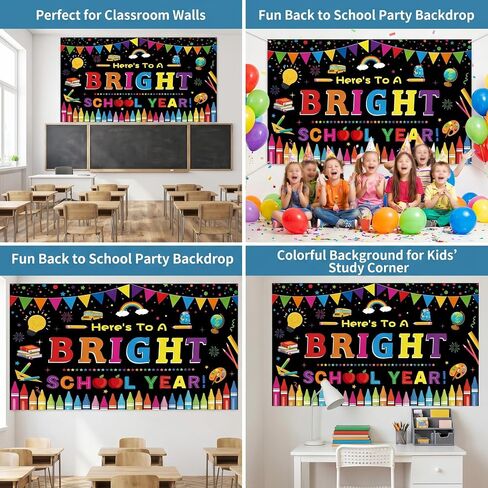 Back to School Backdrop, Here's to A Bright School Year Banner 72 x 44Inch | First Day of School Welcome Back Bulletin Board Hanging Photography Backdrop for Classroom School Party Decorations in Saudi Arabia