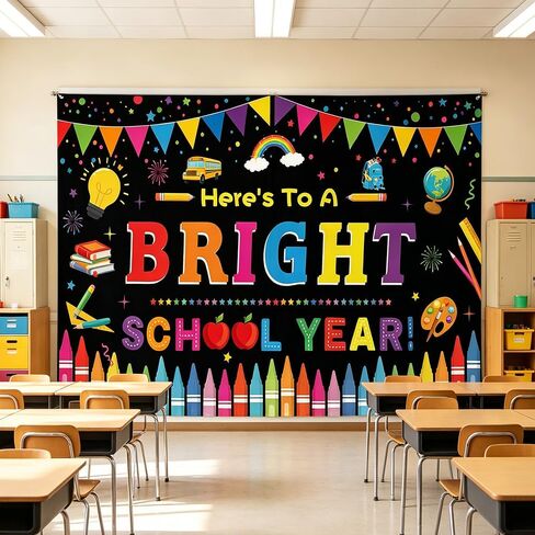 Back to School Backdrop, Here's to A Bright School Year Banner 72 x 44Inch | First Day of School Welcome Back Bulletin Board Hanging Photography Backdrop for Classroom School Party Decorations in Saudi Arabia