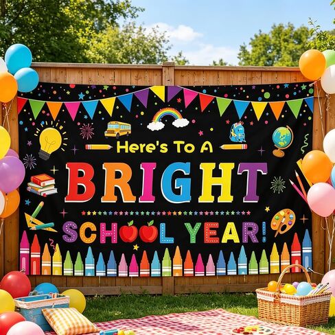 Back to School Backdrop, Here's to A Bright School Year Banner 72 x 44Inch | First Day of School Welcome Back Bulletin Board Hanging Photography Backdrop for Classroom School Party Decorations in Saudi Arabia