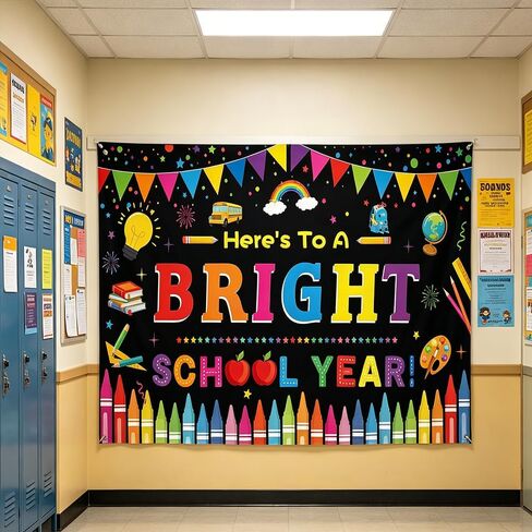 Back to School Backdrop, Here's to A Bright School Year Banner 72 x 44Inch | First Day of School Welcome Back Bulletin Board Hanging Photography Backdrop for Classroom School Party Decorations in Saudi Arabia