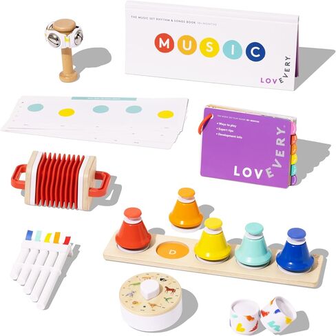 LOVEVERY | The Music Set | 6 Montessori Musical Instruments & Rhythm Book | Educational Toys for Toddlers & Preschoolers | Simple Songs and Play Guide | Ages 18 Months to 4+ Years in Saudi Arabia
