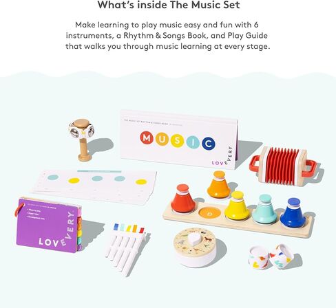 LOVEVERY | The Music Set | 6 Montessori Musical Instruments & Rhythm Book | Educational Toys for Toddlers & Preschoolers | Simple Songs and Play Guide | Ages 18 Months to 4+ Years in Saudi Arabia