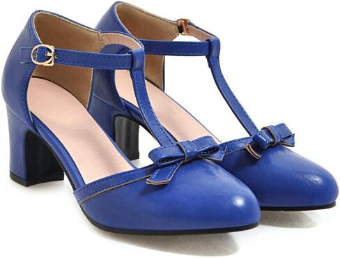 MFairy Women's Pointed Toe T-Strap Bows Adorable Buckle High Cone Heel Mary Janes Dress Pumps in Kuwait