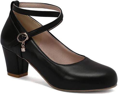 Aflngle Womens Mary Jane Shoes Round Toe Low Closed Chunky Block Heel Ankle Strap Buckle Wedding Party Dress Pumps Shoes in Saudi Arabia