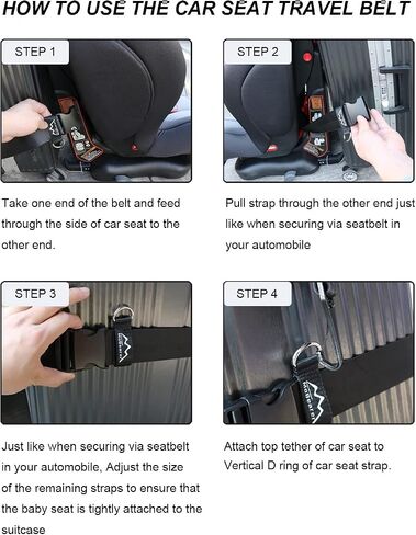 Car Seat Travel Belt Car Seat Travel Strap to Convert Kid Car Seat and Carry-on Luggage into an Airport Car Seat Stroller,Safe Travel Solution for Transport (Black, Large-1) in Saudi Arabia