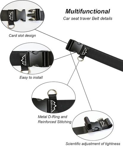Car Seat Travel Belt Car Seat Travel Strap to Convert Kid Car Seat and Carry-on Luggage into an Airport Car Seat Stroller,Safe Travel Solution for Transport (Black, Large-1) in Saudi Arabia
