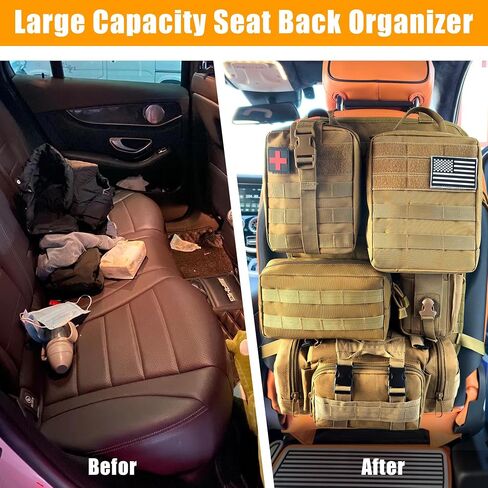 6 Pack Tactical MOLLE Car Seat Back Organizer - Universal Vehicle Storage Bag with 5 Detachable MOLLE Pouches, US Flag Patch, Fits Jeep, Truck, SUV, Car, Ford, Chevy, Toyota, Honda (KHAKI) in Saudi Arabia