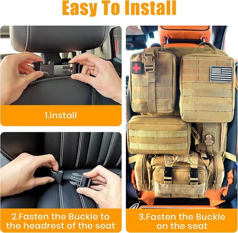 6 Pack Tactical MOLLE Car Seat Back Organizer - Universal Vehicle Storage Bag with 5 Detachable MOLLE Pouches, US Flag Patch, Fits Jeep, Truck, SUV, Car, Ford, Chevy, Toyota, Honda (KHAKI) in Saudi Arabia