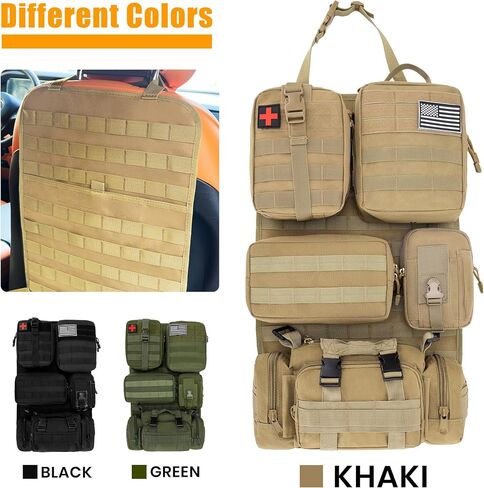 6 Pack Tactical MOLLE Car Seat Back Organizer - Universal Vehicle Storage Bag with 5 Detachable MOLLE Pouches, US Flag Patch, Fits Jeep, Truck, SUV, Car, Ford, Chevy, Toyota, Honda (KHAKI) in Saudi Arabia