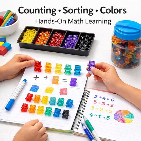 110 PCS Translucent Counting Bears with Storage Jar, Color Sorting Math Manipulatives for Toddlers 3+, Preschool & Kindergarten Learning Toys, Bear Counters in Kuwait