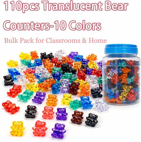 110 PCS Translucent Counting Bears with Storage Jar, Color Sorting Math Manipulatives for Toddlers 3+, Preschool & Kindergarten Learning Toys, Bear Counters in Kuwait