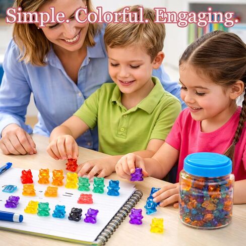 110 PCS Translucent Counting Bears with Storage Jar, Color Sorting Math Manipulatives for Toddlers 3+, Preschool & Kindergarten Learning Toys, Bear Counters in Kuwait