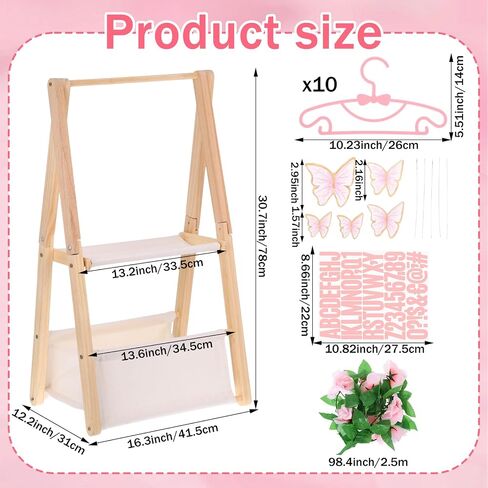 Double Layered Wooden Baby Shower Crate Closet Baby Storage Crate Hamper with Letters Garland and 10 Clothes Hangers Foldable Nursery Storage Crate for Girl Boy Pregnancy Gift in Saudi Arabia