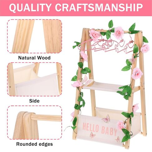 Double Layered Wooden Baby Shower Crate Closet Baby Storage Crate Hamper with Letters Garland and 10 Clothes Hangers Foldable Nursery Storage Crate for Girl Boy Pregnancy Gift in Saudi Arabia