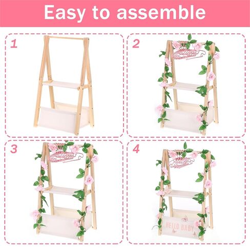 Double Layered Wooden Baby Shower Crate Closet Baby Storage Crate Hamper with Letters Garland and 10 Clothes Hangers Foldable Nursery Storage Crate for Girl Boy Pregnancy Gift in Saudi Arabia