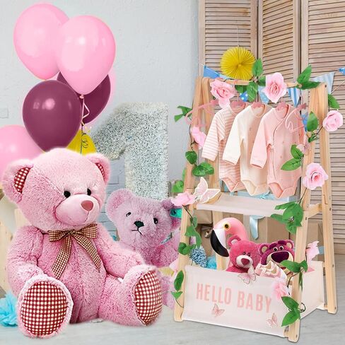 Double Layered Wooden Baby Shower Crate Closet Baby Storage Crate Hamper with Letters Garland and 10 Clothes Hangers Foldable Nursery Storage Crate for Girl Boy Pregnancy Gift in Saudi Arabia