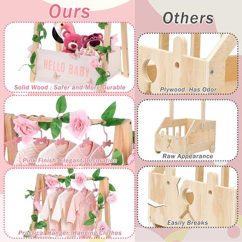 Double Layered Wooden Baby Shower Crate Closet Baby Storage Crate Hamper with Letters Garland and 10 Clothes Hangers Foldable Nursery Storage Crate for Girl Boy Pregnancy Gift in Saudi Arabia