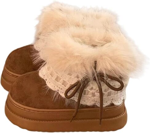 Women's Faux Fur Boot Snow Shoes 1.5-Inch Platform Fuzzy and Plush Warm Winter Shoes Y2K Aesthetic Cute Stuff in Kuwait