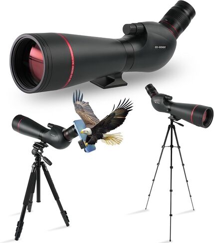 20-60X82 Spotting Scopes with 63in Tripod Phone Adapter | Dual Focusing Spotter Scope with Upgraded Eyepiece BAK4 IPX7 Waterproof Spotting Scope for Bird Watching Target Shooting in Kuwait