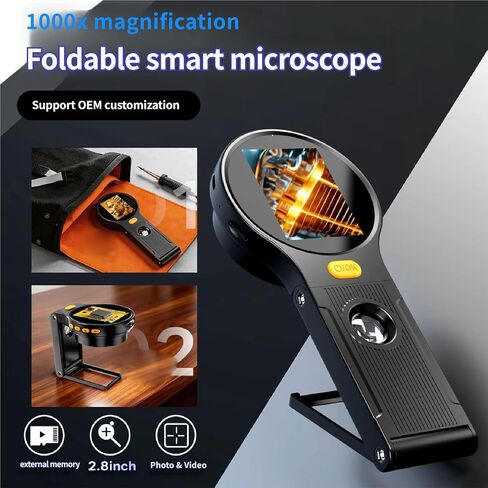 Handheld Digital Microscope with 2.8 Inch Screen, 1000x Magnification Foldable Viewer for Coin Jewelry Small Parts and Computer Observation Magnifier Type C Close Up Tool Desktop Observation in Kuwait
