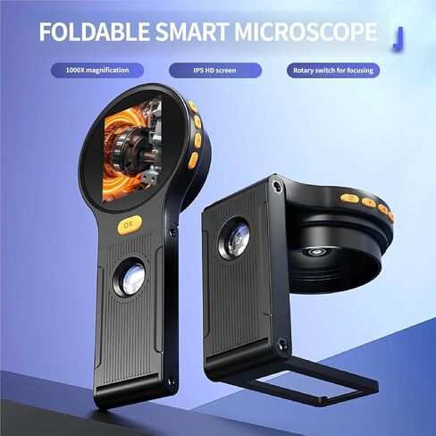 Handheld Digital Microscope with 2.8 Inch Screen, 1000x Magnification Foldable Viewer for Coin Jewelry Small Parts and Computer Observation Magnifier Type C Close Up Tool Desktop Observation in Kuwait