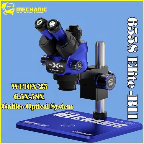 MECHANIC 6558 Elite-B11 Trinocular Stereo Microscope 6.5X-58X Magnification 100mm Lift WF10X25 HD Wide-Angle Optical Eyepiece in Saudi Arabia