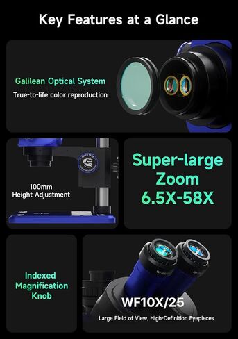 MECHANIC 6558 Elite-B11 Trinocular Stereo Microscope 6.5X-58X Magnification 100mm Lift WF10X25 HD Wide-Angle Optical Eyepiece in Saudi Arabia