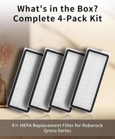 4 Pack HEPA Filter Compatible with Roborock Qrevo Series (Qrevo Pro/MaxV/S/Plus/Curv/Curv S5X/Edge/Edge S5A), QV 35A / QV 35A Robot Vacuum, Maintain Strong Suction, Reduce Dust & Pet Hair in Saudi Arabia