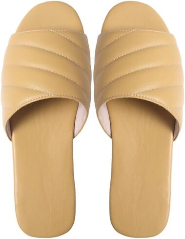 Womens Leather Slippers Indoor Quilted Slide Sandals Open Toe Flat House Shoes Soft Cushion Slides for Home Bedroom Office in Saudi Arabia