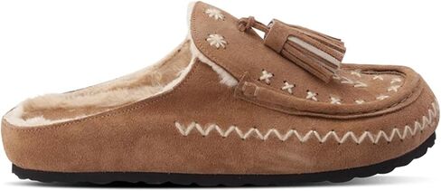 Moccasin Slippers for Women Fuzzy Embroidered Tassel Moccasins with Fur Lined Retro Furry Warm Loafers Cute Floral in Kuwait