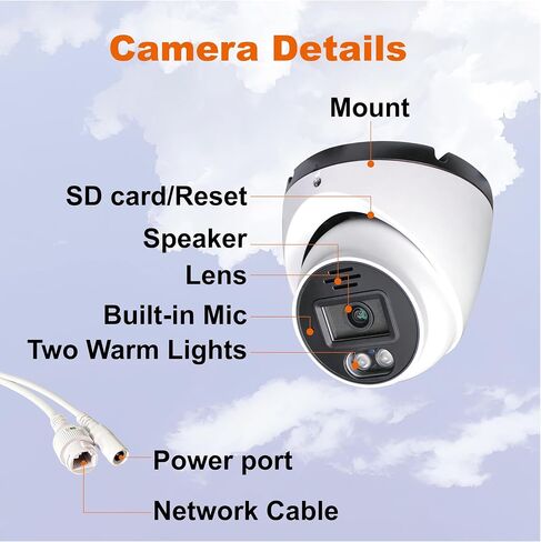 SINIS 4K PoE Security IP Camera, 8MP 24/7 Full Color Turret Camera Outdoor | Use Alone or With NVR,Ture Color Night Vision,F1.0 Super Aperture,Human Motion Detect,2-Way Talk,Up to 512G SD,Metal,IP67 in Kuwait