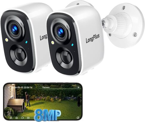 LongPlus 4k Wireless Outdoor Security Camera, WiFi6 Battery Security Camera | 2.4GHz & 5GHz WiFi, 24/7 Recording, Color Night Vision, AI Motion Detection, Spotlight, SD/Cloud Storage, Waterproof in Saudi Arabia