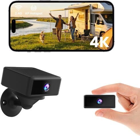 Mini Security Camera, 4K Wireless Indoor Outdoor No Wifi Security Camera | WiFi /No-WiFi Optional, Indoor/Outdoor Small Surveillance Camera with Night Vision, Sticking/Magnetic/Screw in, Black in Saudi Arabia