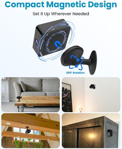 Mini Security Camera, 4K Wireless Indoor Outdoor No Wifi Security Camera | WiFi /No-WiFi Optional, Indoor/Outdoor Small Surveillance Camera with Night Vision, Sticking/Magnetic/Screw in, Black in Saudi Arabia