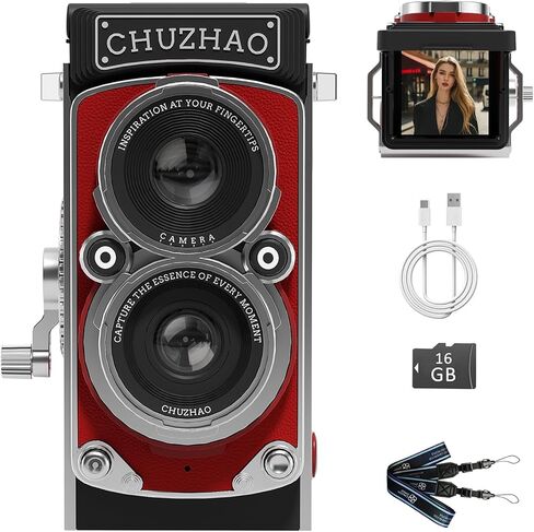CHUZHAO Vintage Mini Digital Camera, Retro-Style Point and Shoot, 1080P Video & 12MP Photo Autofocus, Portable Compact Pocket Travel Camera with 16GB Card for Beginners Teens Adults-Red in Saudi Arabia