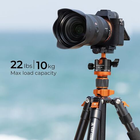 حامل ثلاثي للكاميرا مقاس 68 بوصة من K&F CONCEPT مع حامل أحادي | سفر مدمج، تحميل 10 كجم/22 رطل، رأس كروي 360 درجة لكاميرات DSLR، O255A4+BH-28L in Kuwait