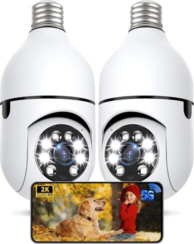 Light Bulb Security Camera 2 Packs, 5G&2.4GHz 2K Security Cameras Wireless Outdoor 360° PTZ Cameras for Home Security with Color Night Vision, 2 Way Talk, AI Human Detection, Screw in Light Socket in Saudi Arabia