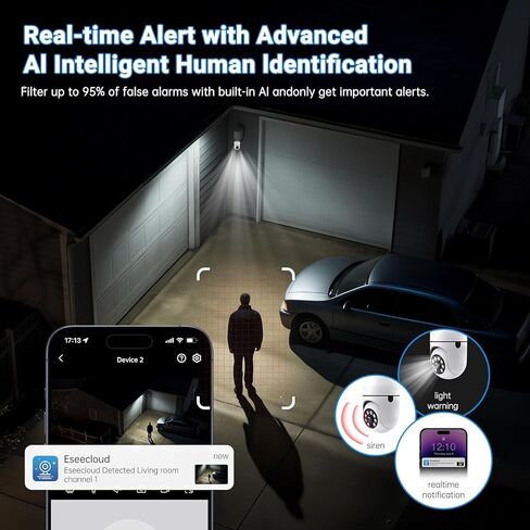 Light Bulb Security Camera 2 Packs, 5G&2.4GHz 2K Security Cameras Wireless Outdoor 360° PTZ Cameras for Home Security with Color Night Vision, 2 Way Talk, AI Human Detection, Screw in Light Socket in Saudi Arabia