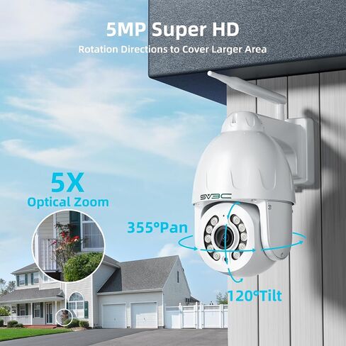 PTZ Security Camera Outdoor, SV3C 5MP Auto Tracking WiFi IP Camera, 5X Zoom | All Metal Shell, Full Color Night Vision, Motion Detection Alerts, 2-Way Audio, 24/7 Recording, Camhipro, RTSP, Blueiris in Saudi Arabia