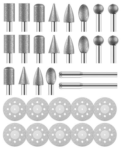 32Pcs Diamond Cutting Wheels and Grinding Bits Set for Dremel - 10Pcs Cutting Discs(22mm), 2Pcs 3mm Mandrel, 20Pcs Drill Bits W/ 1/8" Shank for Rotary Tool in Saudi Arabia