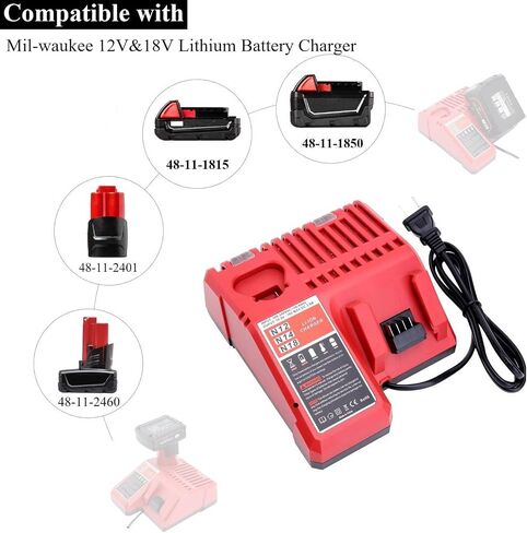 12V 18V Multi-Voltage Battery Charger Compatible with Mil-Waukee - Lasica 3.0A 12V/18V 48-59-1812 Rapid Charger Compatible with Mil-Waukee Lithium Heated Jacket Power Tool Battery Packs in Saudi Arabia