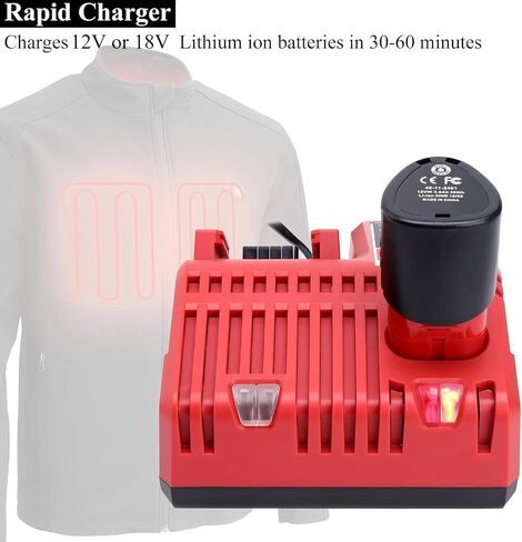 12V 18V Multi-Voltage Battery Charger Compatible with Mil-Waukee - Lasica 3.0A 12V/18V 48-59-1812 Rapid Charger Compatible with Mil-Waukee Lithium Heated Jacket Power Tool Battery Packs in Saudi Arabia