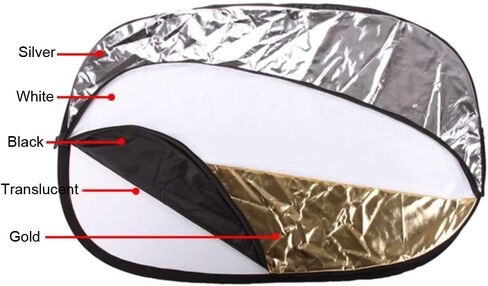 Foto&Tech 36"x47"/90x120CM 5-in-1 Collapsible Light Reflector/Diffuser Oval Multi-Disc (Translucent Silver Black Gold White) in Carry Bag for Studio Indoor/Outdoor Any Photography Situation in Saudi Arabia